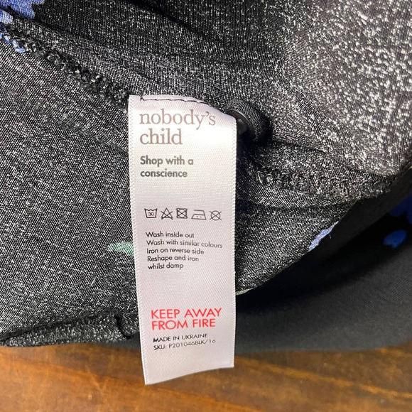 Nobody's Child Button Front Tea Jumpsuit Black Blue Floral Viscose Women's US 12 - Picture 9 of 14